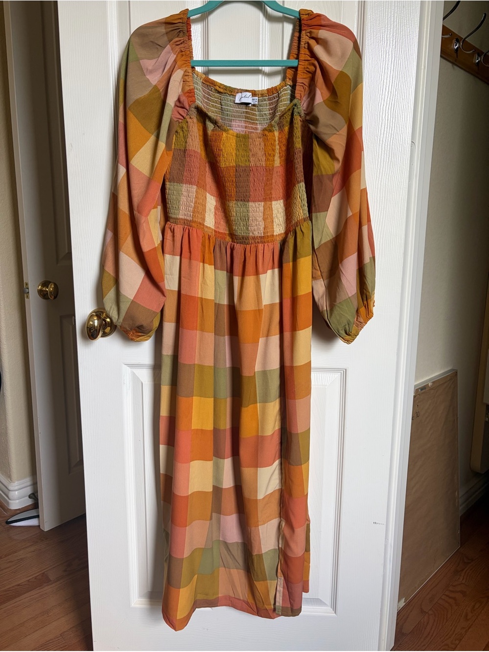 Petal & Pup Orange and Yellow Plaid Midi Dress